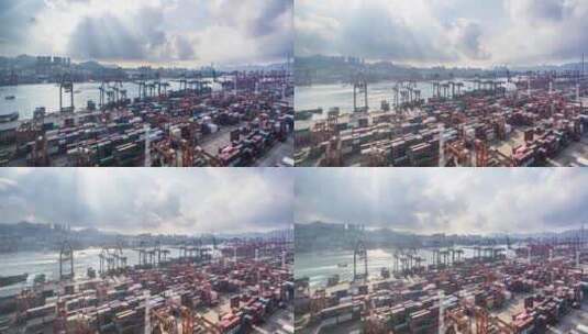 延时摄影繁忙的国际集装箱码头高清在线视频素材下载