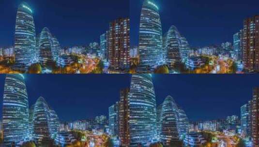 北京望京SOHO夜景灯光车流延时高清在线视频素材下载