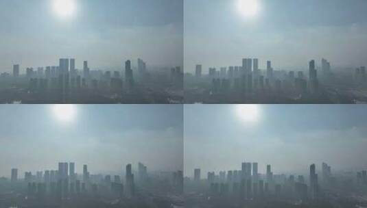 深圳城市逆光建筑阳光航拍城市日出高清在线视频素材下载