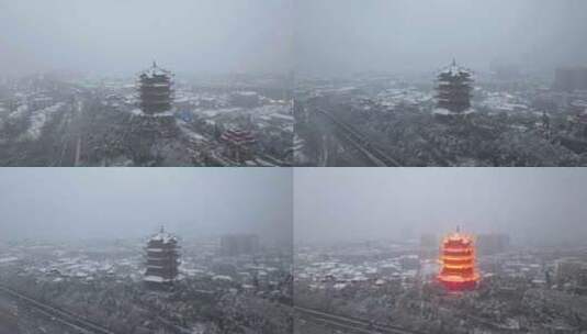 武汉黄鹤楼雪景环绕延时高清在线视频素材下载