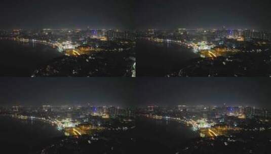 惠州合江楼夜景航拍东江夜晚风光河流风景高清在线视频素材下载