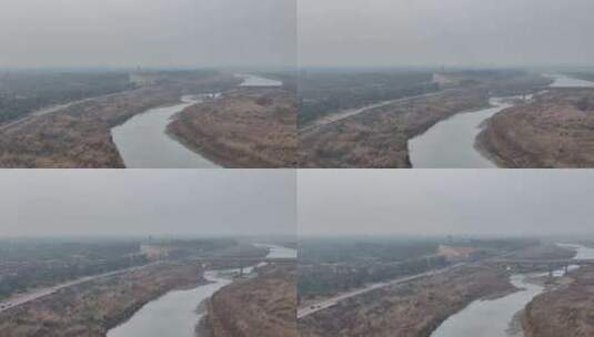 航拍四川广汉鸭子河冬日景色高清在线视频素材下载