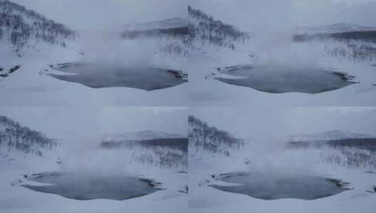 从雪谷温泉中升起的蒸汽的宽镜头平底锅，新高清在线视频素材下载