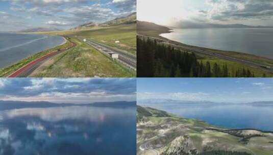 新疆赛里木湖航拍包含日出延时及星空延时高清在线视频素材下载