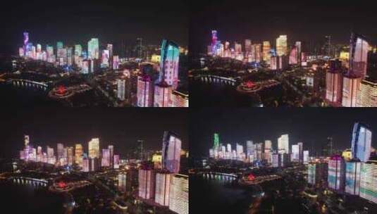 4K山东青岛CBD夜景灯光秀航拍高清在线视频素材下载