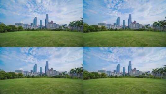 城市高楼大厦草地草坪天空延时高清在线视频素材下载