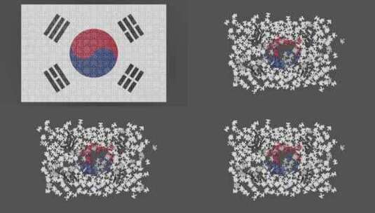 由拼图组装而成的3D韩国国旗高清在线视频素材下载