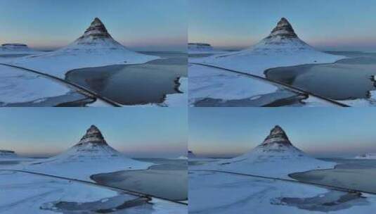 冰岛斯奈山半岛草帽山日落蓝调高空航拍高清在线视频素材下载
