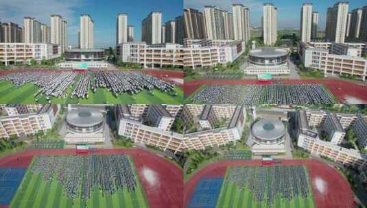 湖南衡阳市高新成章实验学校校园足球场航拍高清在线视频素材下载