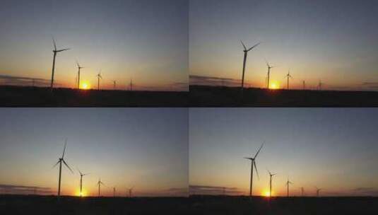 夕阳 晚霞 日出 风车 风力发电高清在线视频素材下载