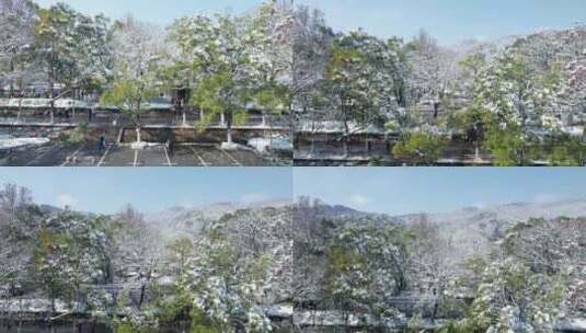 湖南省长沙市岳麓山岳麓书院雪景4k航拍高清在线视频素材下载