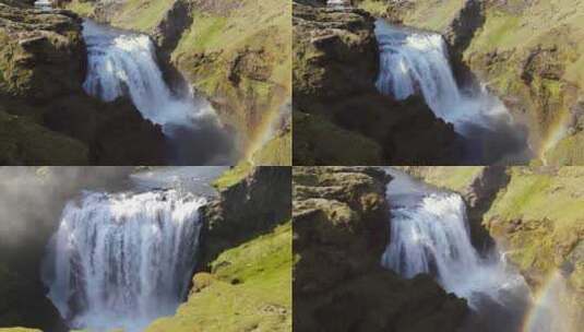 4k航拍冰岛斯科加瀑布徒步合集高清在线视频素材下载