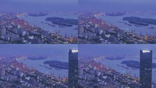 广州黄埔鱼珠三溪夜景航拍高清在线视频素材下载