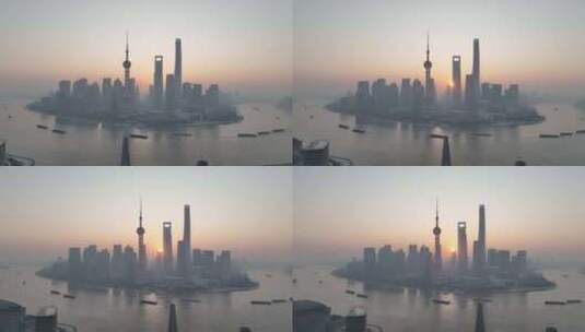 上海外滩日出航拍高清在线视频素材下载