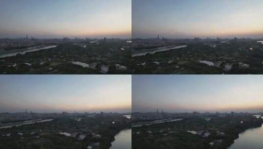 夕阳余晖中的河流航拍高清在线视频素材下载