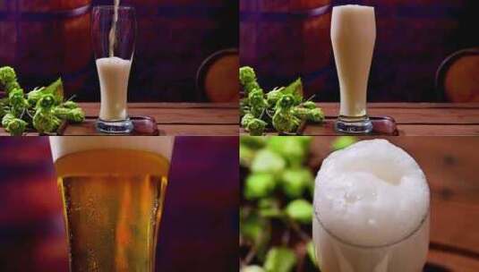夏日清凉啤酒倒酒特写镜头高清在线视频素材下载