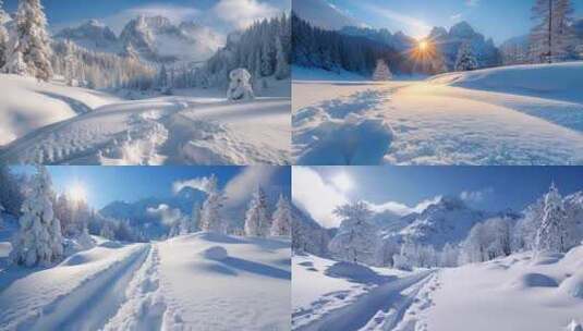 日出雪山山峰山脉云海唯美雪景风景风光ai高清在线视频素材下载