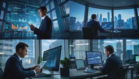 商务人士办公查看金融图表高清在线视频素材下载