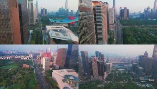 深圳福田区市民中心周边建筑多镜头高清在线视频素材下载