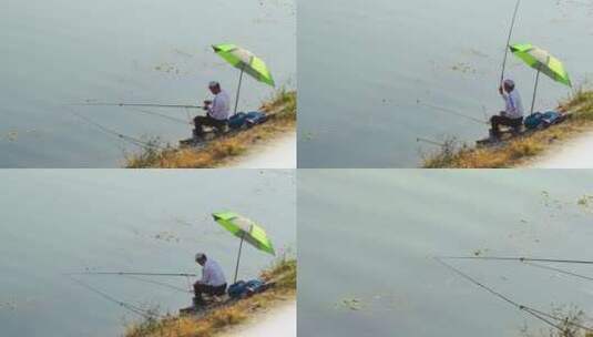 河边钓鱼的人高清在线视频素材下载