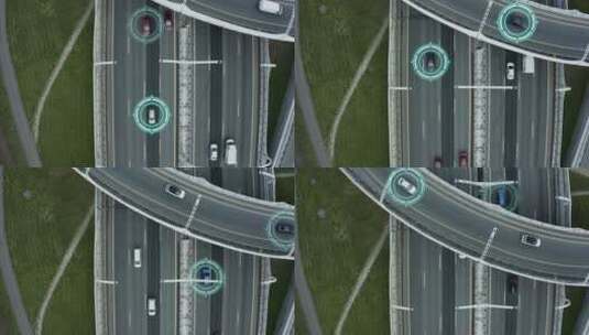 在城市立交桥上行驶的自动驾驶汽车高清在线视频素材下载