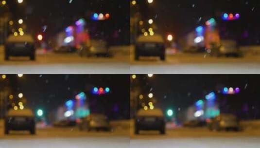下雪天街头灯光高清在线视频素材下载