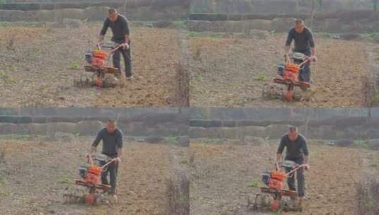 4K高清相机摄乡村农民用机器耕田高清在线视频素材下载