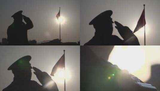 警察面向国旗敬礼高清在线视频素材下载
