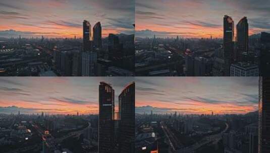 航拍深圳东海国际公寓傍晚夕阳镜头高清在线视频素材下载