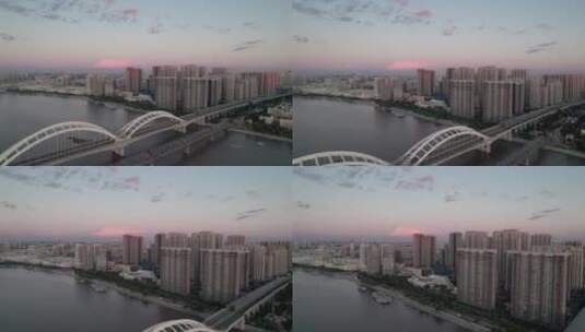 哈尔滨松花江铁路桥航拍高清在线视频素材下载