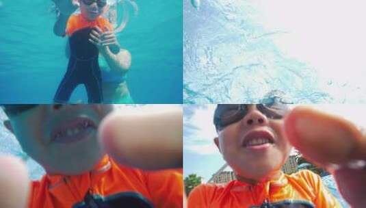 可爱小男孩潜水玩耍游泳高清在线视频素材下载