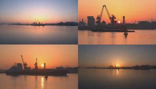 日出黄浦江货船码头高清在线视频素材下载