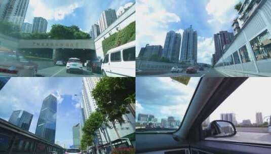 城市开车道路，车窗外风景高楼大厦4k素材高清在线视频素材下载