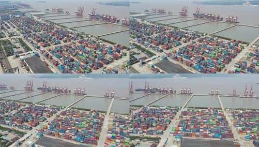 北仑港口码头吊车集装箱海港贸易航拍高清在线视频素材下载