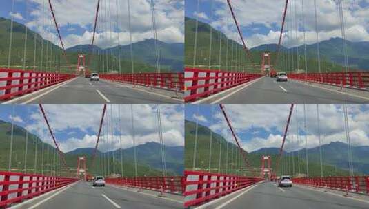 川藏线自驾游驾驶员视角通过大渡河大桥高清在线视频素材下载