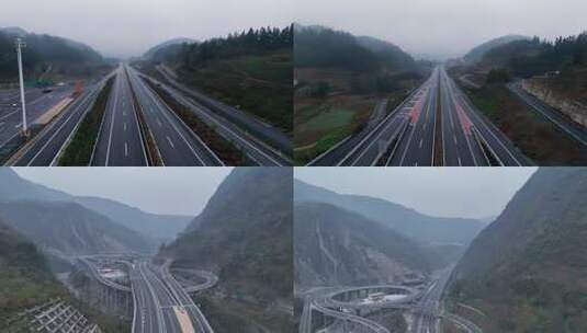 山谷中的高速路，雨后高速路4K高清在线视频素材下载