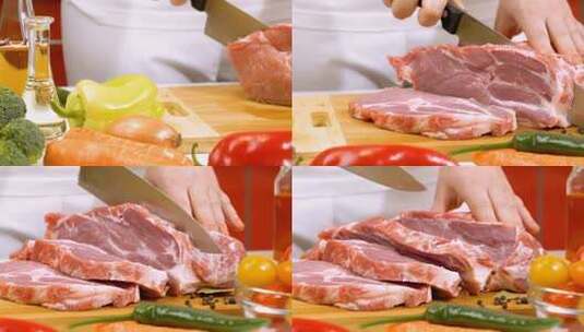 厨师在砧板上切肉高清在线视频素材下载