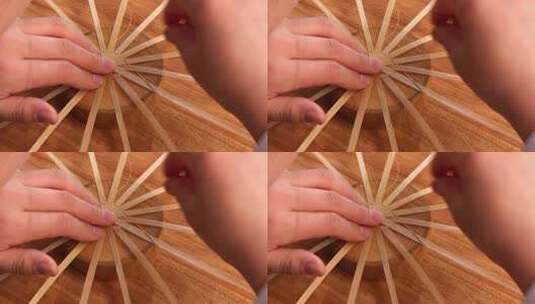 竹编球手工制作 竹球底编织高清在线视频素材下载