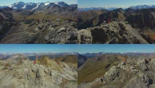 航拍登山顶的人高清在线视频素材下载