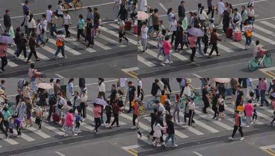 城市路口斑马线人群过马路景观高清在线视频素材下载