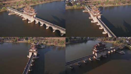 航拍云南建水古城十七孔桥高清在线视频素材下载