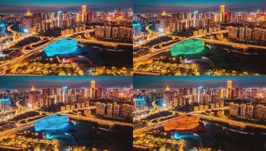 中国辽宁沈阳五里河城市夜景延时航拍高清在线视频素材下载