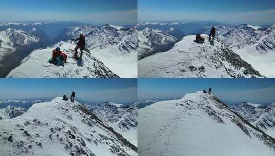 登顶四川阿坝岷山山脉主峰雪宝顶的登山者高清在线视频素材下载