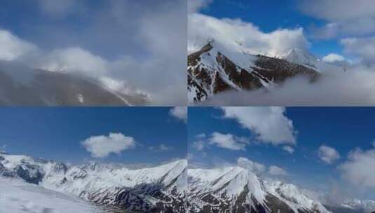 高原雪山高山流云蓝天白云云层飘动山峰山顶高清在线视频素材下载