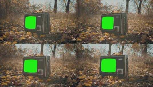带绿屏的老式电视机高清在线视频素材下载