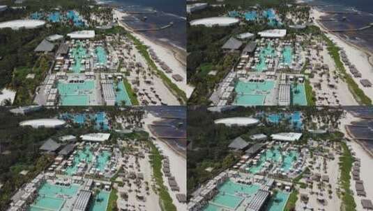 墨西哥金塔纳罗奥的豪华海滩俱乐部维丹塔里维埃拉玛雅。无人机空中拍摄高清在线视频素材下载