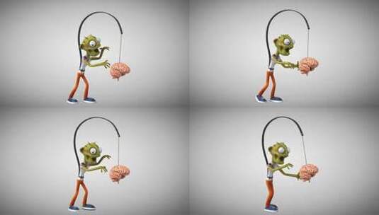 有趣的3D卡通僵尸在大脑后行走高清在线视频素材下载
