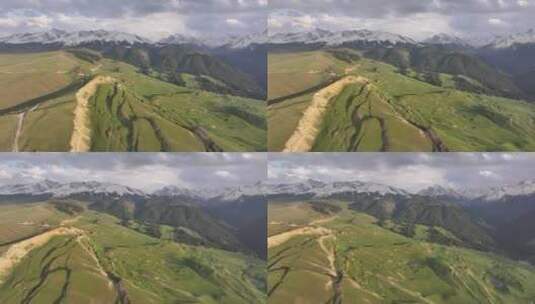 航拍新疆琼库什台雪山森林草原高清在线视频素材下载