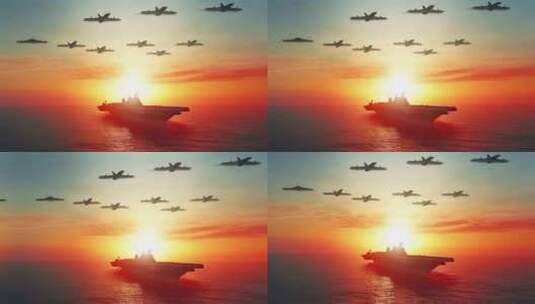 4k航母战斗编队 航空母舰轰炸机 创意唯美高清在线视频素材下载