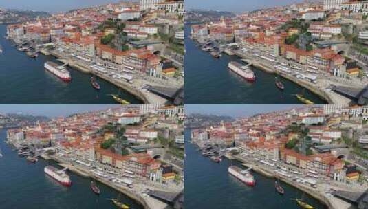 游轮停靠在城市的港口高清在线视频素材下载